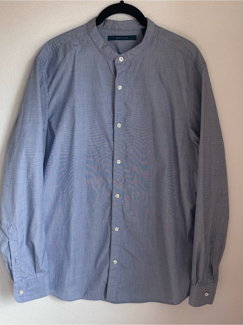 Perry Ellis Blue Mandarin Collar Men's Shirt Size L